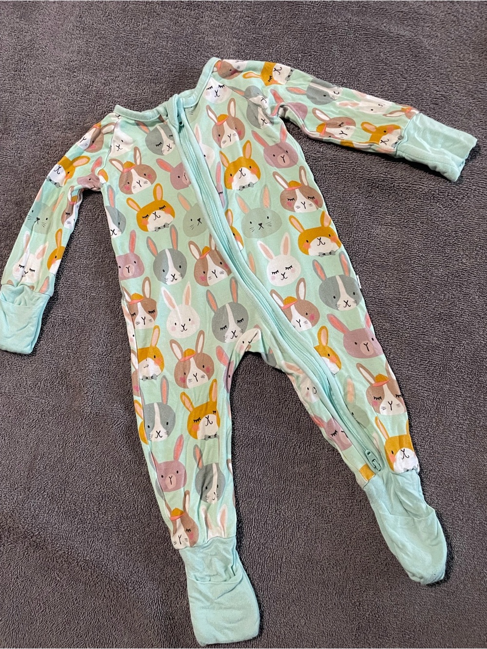 Little Sleepies Mint Bunny Faces Footed One-Piece Pajamas